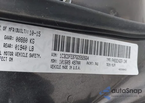 2016 Dodge Dart Gt z USA, uszkodzony, nr VIN 1C3CDFEB7GD592664